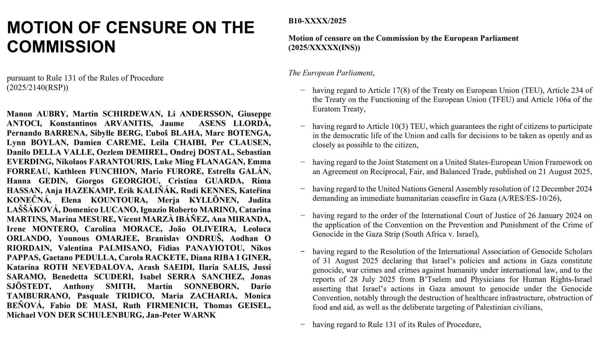 Von der Leyen a casa. Ecco la mozione di censura