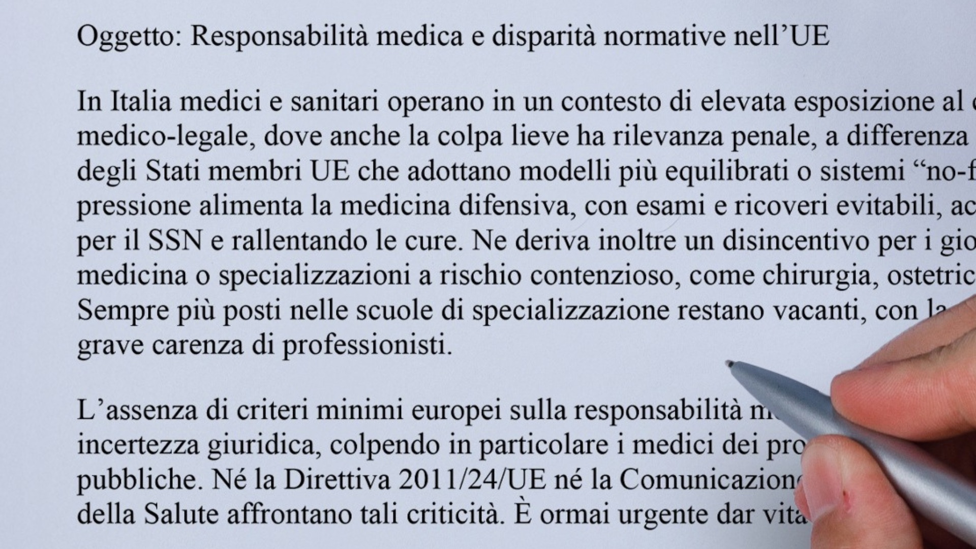 Interrogazione alla Commissione europea sul tema della responsabilità medica e delle disparità normative tra Stati membri.
